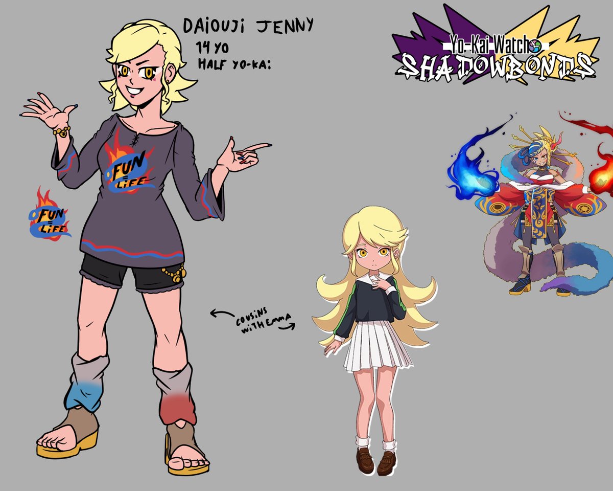 Megalo_555's tweet photo. Here we go with some reference sheets for Hifumi (now redesigned) and a couple of her friends! With some details about them #YokaiWatch #OC https://t.co/W1nMDD476w