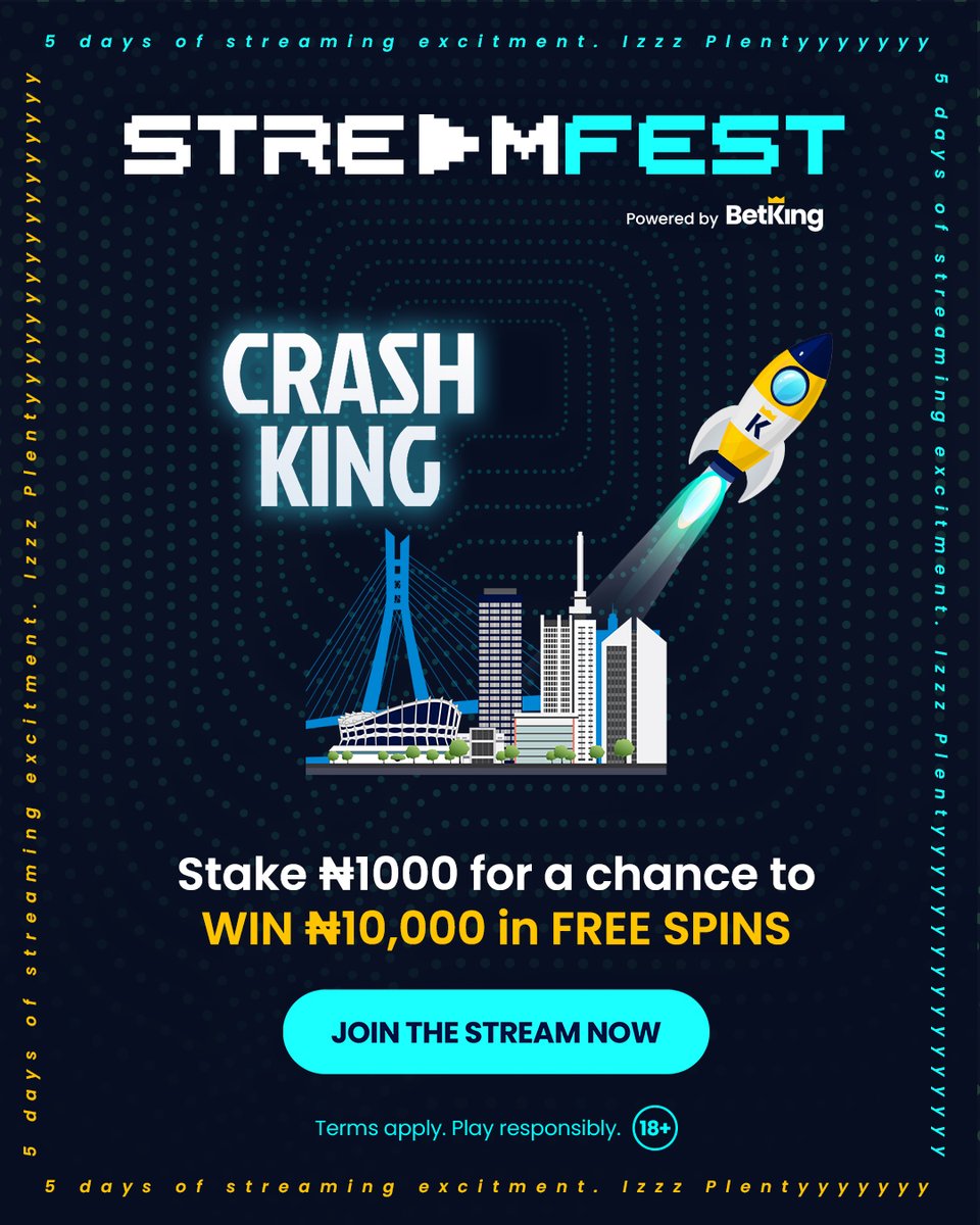 BetKingNG's tweet photo. Dis giveaway must touch everybody!

Play CrashKing on https://t.co/Ra6C08lsUW with a minimum of ₦1,000 for a chance to win up to ₦10,000 FREE SPINS

#BetKingStreamFest https://t.co/WjBwwZ0bmQ