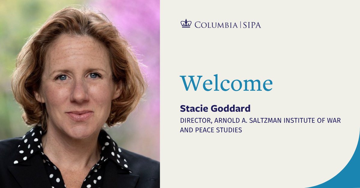 ColumbiaSIPA's tweet photo. Introducing our new director of the Arnold A. Saltzman Institute of War and Peace Studies (@SIWPSColumbia): Professor Stacie Goddard.

Goddard served as the Betty Freyhof Johnson ’44 Professor of Political Science and Associate Provost for Wellesley in the World at Wellesley College, where she has taught since 2005. Her research and teaching focus on great power competition, with particular attention to the global politics of legitimacy and revisionist powers.

“I have long been indebted to the Saltzman Institute of War and Peace Studies,” said Goddard. “As a PhD student at Columbia, I spent much of my time on the ‘13th floor’ and benefited from the guidance of SIWPS scholars, including Robert Jervis, Jack Snyder, Warner Schilling, and Richard Betts. To now join the next generation of brilliant scholars at the Saltzman Institute, and help direct our efforts in a time of significant uncertainty, is a great honor.”

Learn more:
https://t.co/Q6KlS3By8C
