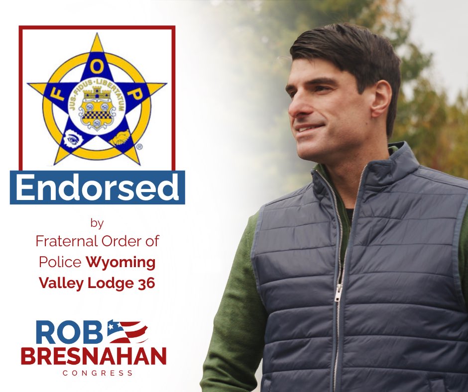 Rob4PA's tweet photo. When it comes to backing law enforcement, I don’t waver. Honored to earn the endorsement of Wyoming Valley FOP Lodge 36. Thank you for your trust and support. https://t.co/SgkxewAgFQ