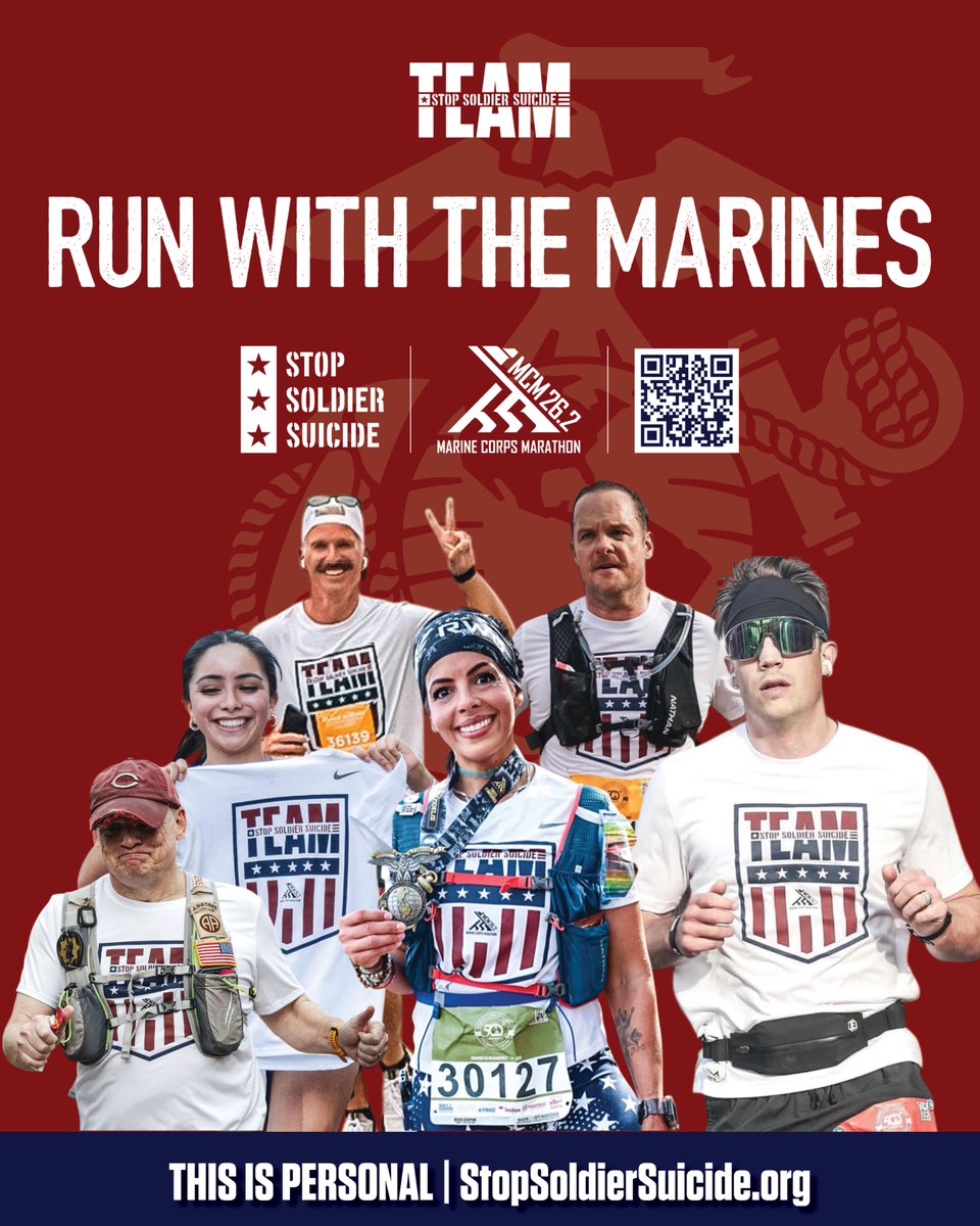 milesformike's tweet photo. From
@SoldierSuicide:
Registration closes 7/31 โ only a few spots left on Team SSS for the @Marine_Marathon!
Spots are limited and registration closes July 31.
Ready to run for something bigger? Join Team SSS: https://t.co/8gKGMIRZpR
#MCM #RunWithTheMarines #Marathon https://t.co/c9Ma3ko1y4