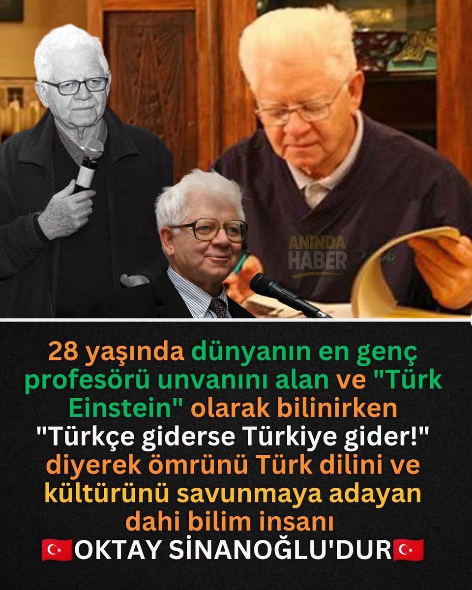 Bandral11's tweet photo. Oktay Sinanoğlu, 1935 yılında doğdu. Henüz 28 yaşındayken Yale Üniversitesi'nde tam profesör olarak dünya tarihinin en genç profesörlerinden biri unvanını aldı. Kimya, moleküler biyoloji ve matematik alanında geliştirdiği teorilerle Batı bilim dünyasında "Türk Einstein" olarak anılıyordu.
Amerika'da el üstünde tutulurken, milyarlarca dolarlık bütçeleri ve konforu arkasında bırakarak ülkesine döndü. Çünkü onun kalbinde sadece bilim değil, muazzam bir vatan ve Türkçe sevdası vardı. "Bir milletin hafızası dilidir, dilini kaybeden bağımsızlığını kaybeder" diyerek Anadolu’yu karış karış gezdi, konferanslar verdi ve gençliği batı hayranlığına karşı uyardı.
Küresel sömürge sistemine karşı milli kimliği bayrak gibi dalgalandıran bu dahi adam, gerçek bir vatanseverliğin nasıl olması gerektiğini tüm dünyaya kanıtladı.