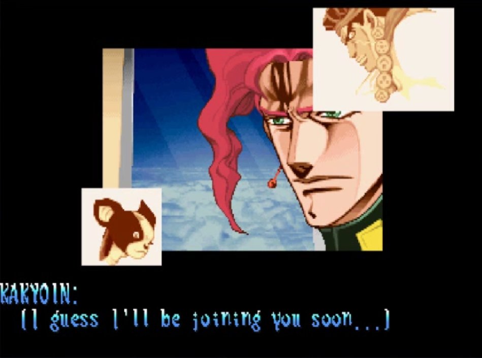 EMPORIOSMOM's tweet photo. Everytime I see this game it makes me think of the ending where Kakyoin survives just to die anyway on the plane back. https://t.co/y3cyG8F92y