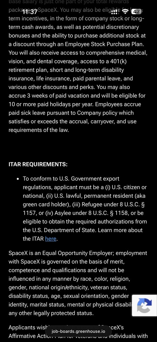 sumitbhutanigwl's tweet photo. The future can always be fixed, but about the existing illegal immigrants, we need to have a hard stop. Personally I find it a joke, the I am not in consideration of companies like SpaceX because they only accept green card, Us citizens or people on asylum. I came to US legally but a person granted asylum has more options compared to me. 

Source is excerpt from SpaceX careers
