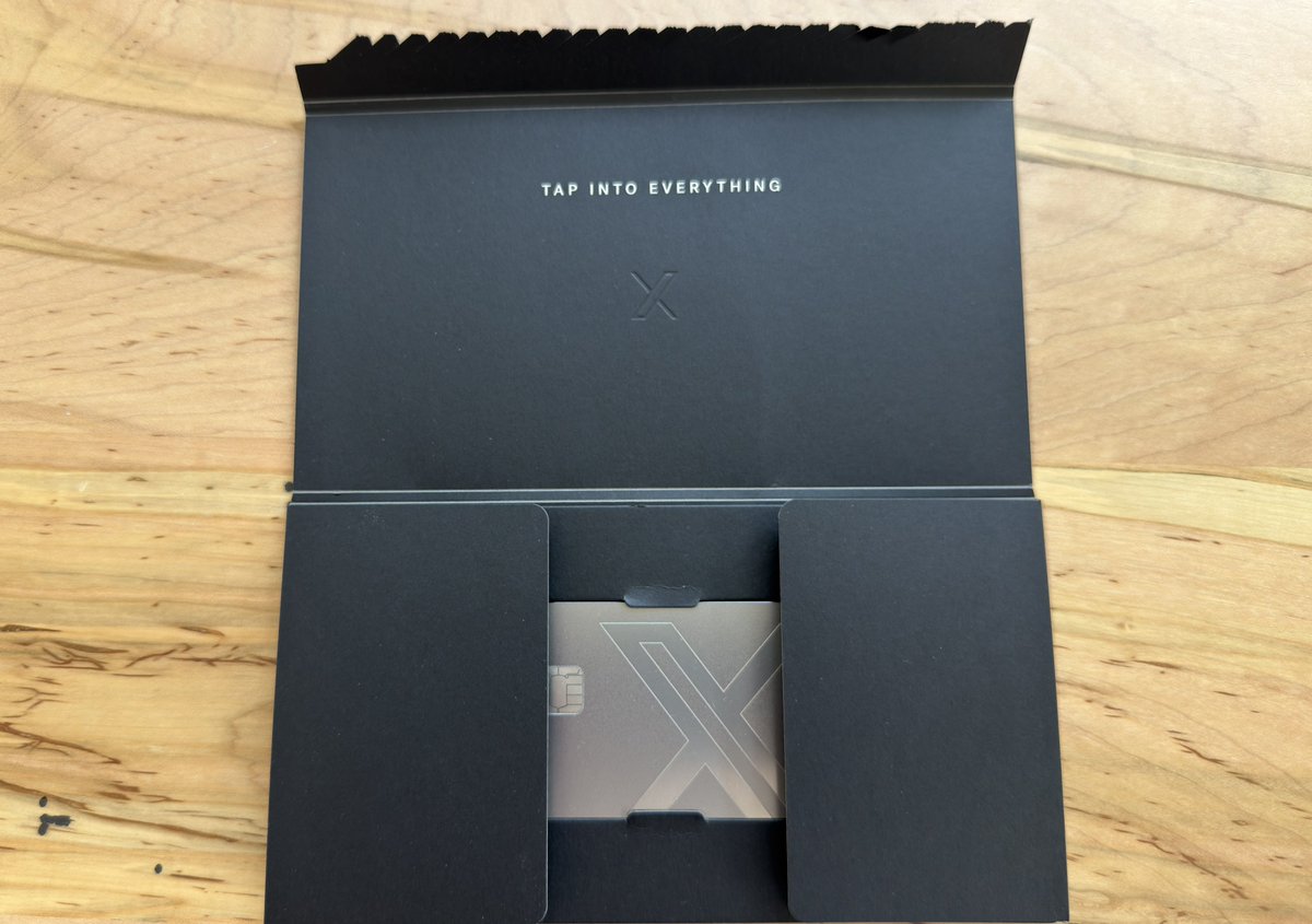 SawyerMerritt's tweet photo. Just got my metal 𝕏 Money card.

Very clean design https://t.co/jsABUvkRXW