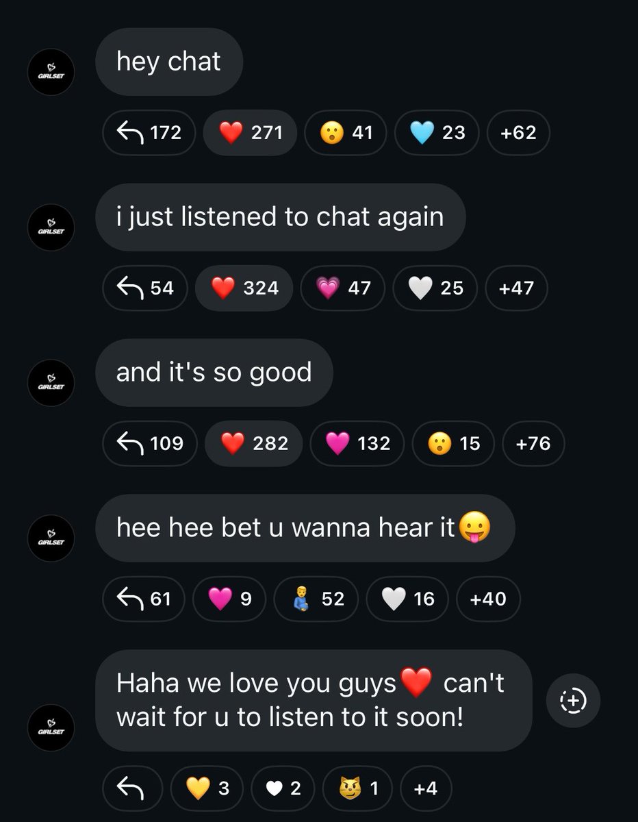 GIRLSET_SOURCE's tweet photo. 260708 #GIRLSET IG Channel: just chat

💬 hey chat
💬 i just listened to chat again
💬 and it's so good
💬 hee hee bet u wanna hear it😛
💬 Haha we love you guys❤️ can't wait for u to listen to it soon! https://t.co/FRiiBWMOJ0