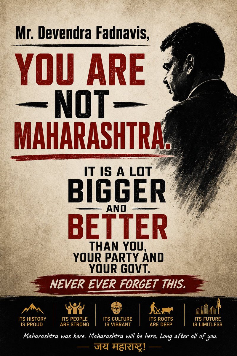 MNSReportEng's tweet photo. Mr. Devendra Fadnavis, you are not Maharashtra. 
Learn to take criticism on you and your govt, don’t try to put it on Maharashtra. https://t.co/XjoVvbjsSo