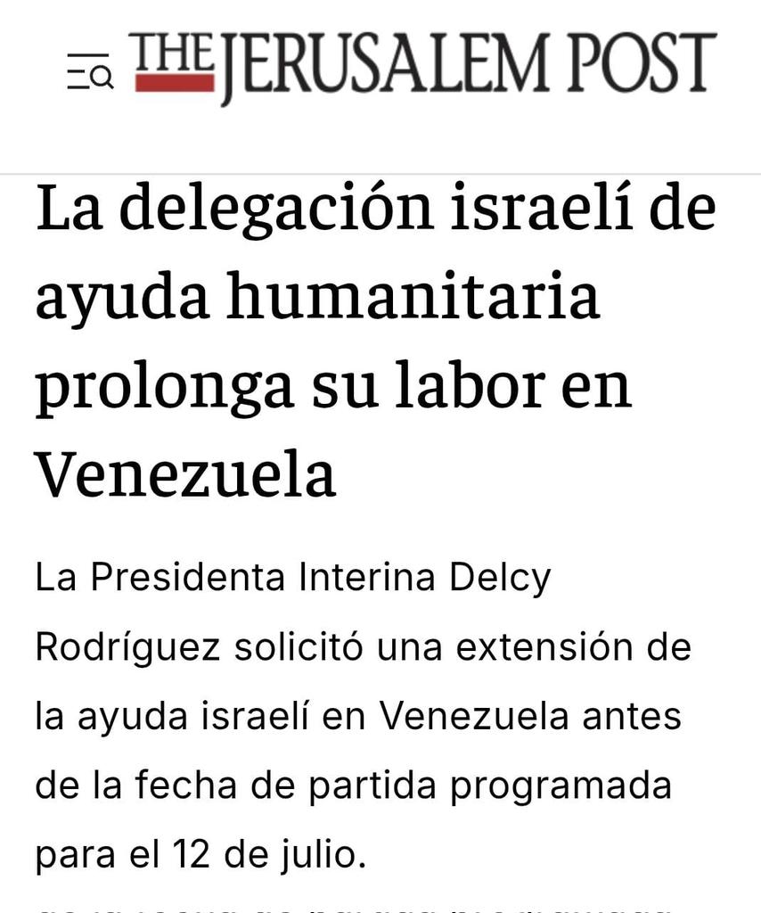 maibortpetit's tweet photo. Delcy Rodríguez reconoce la labor humanitaria de Israel y solicita extender su misión.
El hecho tiene un peso político considerable: durante años, Delcy Rodríguez y la cúpula chavista estuvieron entre las voces más hostiles y críticas contra Israel. Hoy, la realidad los obliga a reconocer el valor de su ayuda humanitaria y su capacidad de respuesta ante una emergencia.
Este cambio debería servir como una señal para el resto del chavismo y para la comunidad internacional: Israel no se define por la propaganda ni por los prejuicios de sus adversarios, sino por sus acciones, su innovación y su disposición a ayudar cuando las circunstancias lo exigen.
