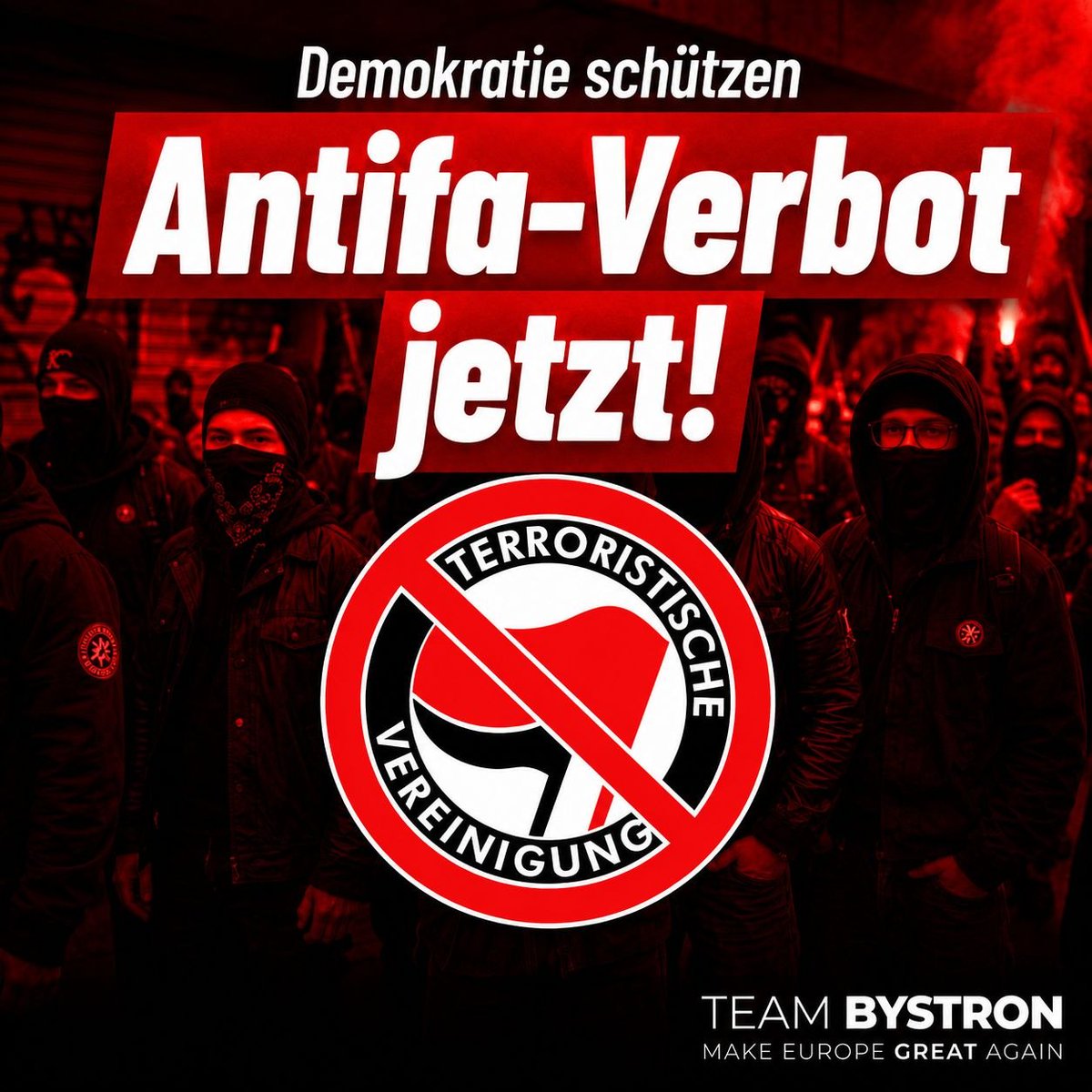 PetrBystronAfD's tweet photo. „Antifa“-Verbot JETZT!

Wer Gewalt organisiert und Menschen jagt (wie am letzten Wochenende in Erfurt), hat in unserem Land nichts zu suchen. Schluss mit dem Terror von links! https://t.co/gYtMVcdxvr