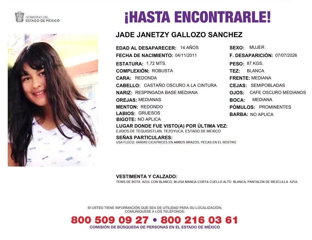 COBUPEM's tweet photo. Solicitamos de tu apoyo en difusión para dar pronta localización a Jade Janetzy Gallozo Sánchez, comunícate a los teléfonos al pie del boletín. #TodosEnLaBúsqueda https://t.co/0z0NUGFzK9