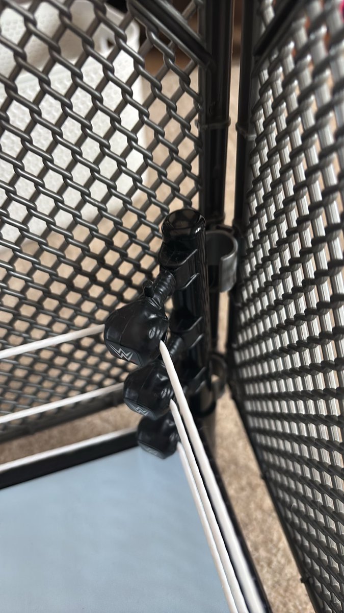 FlemingBelle's tweet photo. @Mattel I bought WWE War Games for my son’s birthday. I’ve followed the instructions step by step but when you clip one side of the cage to the ring the other side pops off! Also the connecting platform doesn’t fit. I’ve stripped it back and rebuilt 3 times but still the same! https://t.co/qCzN43Wfho