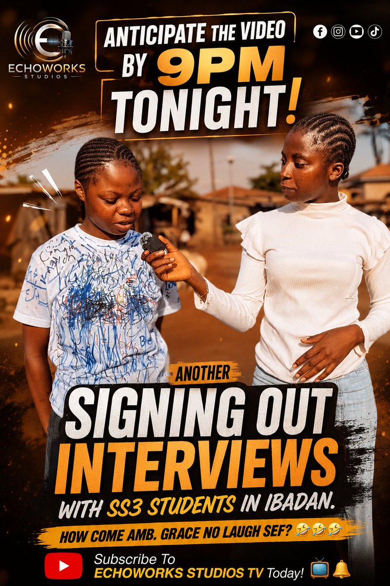 Sirmayor1991's tweet photo. Wowww! ANOTHER ONE π±π
Anticipate & Subscribe to ECHOWORKS STUDIOS TV. Don't forget to turn on the notification bell so you're the first to watch. Subscribe ooo!!! πΊ
Link below ππΌ
π https://t.co/ZSk8aNqfAj
#fyp #EchoWorksStudios #viralvideo #WAECStudents #explorepage https://t.co/AB5bnCPhQk