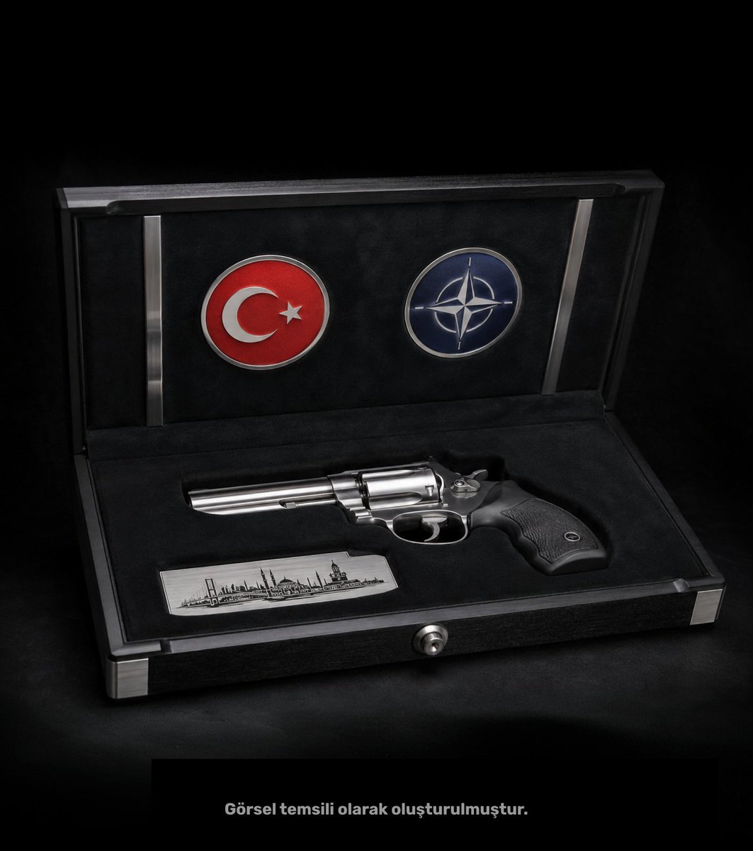 vanpllus's tweet photo. Cumhurbaşkanı Erdoğan, NATO liderlerine içerisinde mermi bulunan özel üretim Revolver tabanca hediye etti. (Financial Times) https://t.co/u0xrNQQdYq