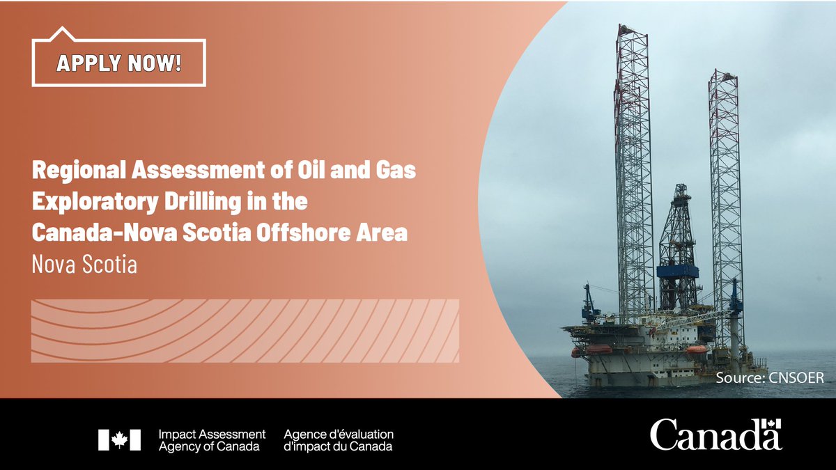 iaac_aeic's tweet photo. 📢 Interested in participating in the Regional Assessment of Oil and Gas Exploratory Drilling in the Canada-Nova Scotia Offshore Area?

Funding is now available!
See if you’re eligible and apply by August 7! 👉
https://t.co/FKPUuPF9et

#NovaScotia
#RegionalAssessment https://t.co/PaNH4Xu3xx