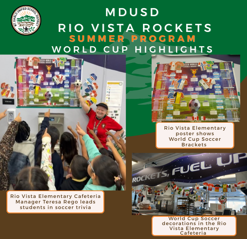 MtDiabloUSD's tweet photo. School Cafeteria Manager Teresa Rego @RioVistaMDUSD inspires Summer School and @CARES_ELP students with #soccer expertise during the #WorldCup. She previously coached Girls Soccer @mtdiablohs and still plays herself! #MDUSDProud! @CoCoSchools @CADeptEd  https://t.co/CymhqpSbln https://t.co/kJgLeyTIGg