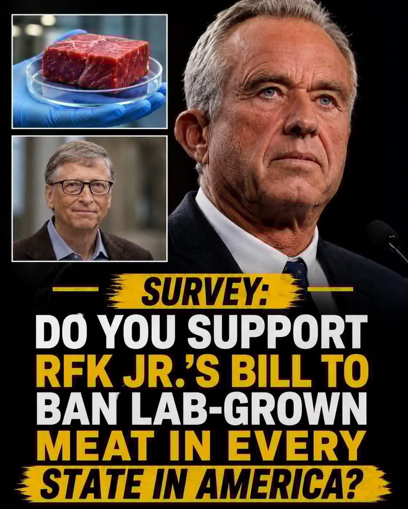 itsrosesm's tweet photo. Would you be on board? 🇺🇸🔥

Do you support RFK Jr. banning Bill Gates-backed lab-grown meat in every state across America?

Real food. Real farmers. Real America. 🥩🚜🇺🇸 https://t.co/uE7h5h0y1w