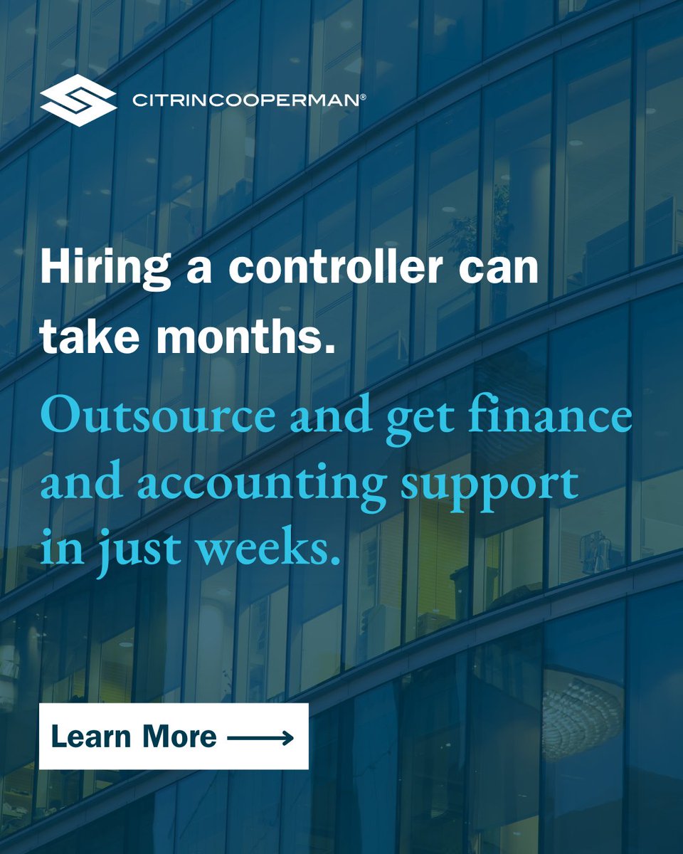 citrincooperman's tweet photo. Hiring a controller can take up to six months. Outsourcing gives you access to specialized finance and accounting support in just weeks, with the flexibility to scale as your needs change.

Schedule a consultation: https://t.co/9VRcqTldVY https://t.co/8gLLzrCG7H