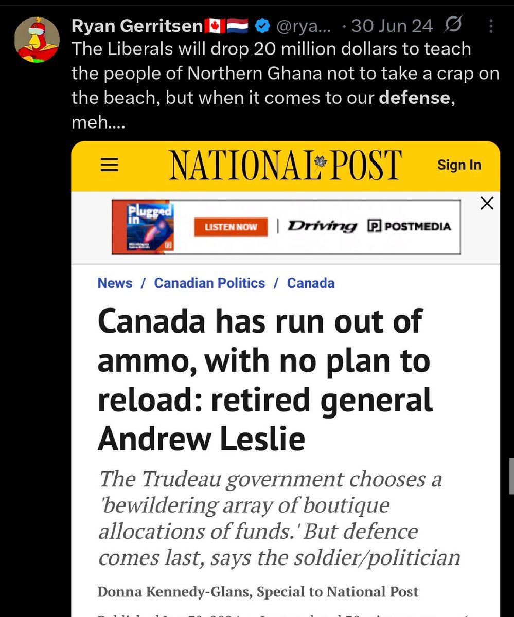 gator_gum's tweet photo. Two years ago, these guys were yelling and screaming for defense spending.

Today, they're lining up to call out Mark Carney doing literally exactly what they've asked for.

If Poilievre won the election and increased the defence budget, you can bet your ass these guys would be fawning over his leadership.

When all you care about is clicks and monetization, this is what happens.