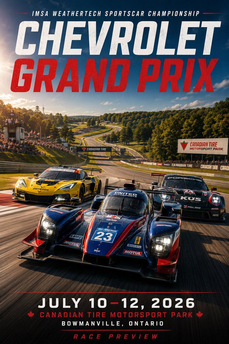 McCallsWeather's tweet photo. IMSA WeatherTech SportsCar Championship: Chevrolet Grand Prix Preview – Canadian Tire Motorsport Park

The IMSA WeatherTech SportsCar Championship returns to Canadian Tire Motorsport Park this weekend for the Chevrolet Grand Prix. The 160-minute sprint race features LMP2, GTD Pro, and GTD classes on the historic 2.459-mile Mosport layout, renowned for its elevation changes and technical demands. This marks the third consecutive year the series has contested its only Canadian round at the Bowmanville circuit.

Weather & Track Conditions
Friday’s practice sessions will be warm and partly cloudy with air highs near 80°F (27°C) and a chance of isolated showers. Track surface temperatures are expected to reach 85–100°F (29–38°C). Saturday qualifying looks excellent under sunny skies with air highs around 82°F (28°C); track temperatures will climb to 105–120°F (41–49°C), accelerating tire warm-up and degradation. Race day on Sunday promises ideal conditions — mostly sunny, air temperatures of 77–80°F (25–27°C), and track temps of 100–112°F (38–44°C) with minimal rain risk.

Season Context & Standings
The 2026 season has been highly competitive, with tight points battles across all classes after six rounds.
LMP2 Teams: #04 CrowdStrike Racing by APR leads on 1007 points, ahead of #99 AO Racing and #22 United Autosports (952 pts).
GTD Pro Teams: #1 Paul Miller Racing leads on 1575 points, closely followed by Corvette Racing entries.
GTD: #27 Heart of Racing Team / Eduardo Barrichello holds a commanding 157-point lead on 1540 points.

Bold Predictions
•  LMP2: Pole and race win for #99 AO Racing and #04 CrowdStrike Racing by APR respectively, leveraging recent form and track familiarity.
•  GTD Pro: Pole for #14 Vasser Sullivan; race victory for #1 Paul Miller Racing.
•  GTD: #27 Heart of Racing Team Aston Martin to take pole and win, extending its championship advantage.

Key Storylines
Dane Cameron brings three prior CTMP wins to the weekend, while PJ Hyett has taken the last two poles for #99 AO Racing. The #04 CrowdStrike LMP2 arrives with strong recent results, and Vasser Sullivan’s #14 has earned three poles in its last four GTD Pro outings. Elevated track temperatures will place a premium on tire management and setup precision throughout the 160-minute race.

Conditions this weekend are expected to deliver fast, strategic racing at a venue rich in motorsport heritage. Watch live on Peacock and IMSA platforms.

#IMSA #ChevroletGrandPrix #CTMP #WeatherTech #LMP2 #GTDPro #GTD #RacePreview #IMSA2026