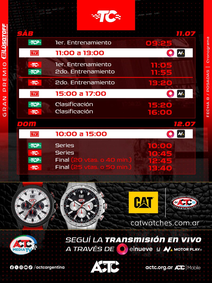 actcargentina's tweet photo. ⌚ Los horarios @catwargentina para el #TCenPosadas 🧉

📺 @canal9oficial - @motorplaytv

#ACTC https://t.co/yBEsxh1EXP