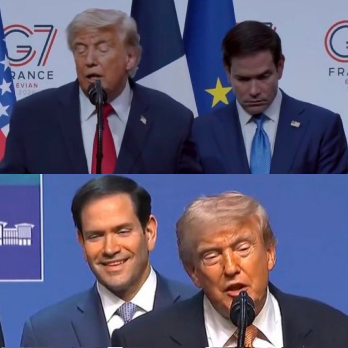 DrEliDavid's tweet photo. Rubio when Trump said Iran's leaders are "very rational people, nice to deal with, strong and smart"
                             VS.
Rubio when Trump said Iran's leaders are "scum, sick, vicious people" https://t.co/LFufrnvQJB