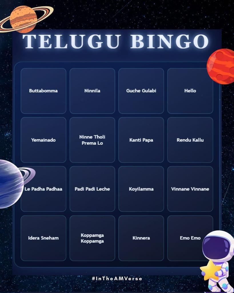 suhaniiiii1201's tweet photo. Here's my bingo thread!
(P.s. I forgot to take the screenshot individually so I'm sharing my recently played history)
#AMTelugu #AMLanguagesWeek #InTheAMVerse https://t.co/gCfbTjKdU8