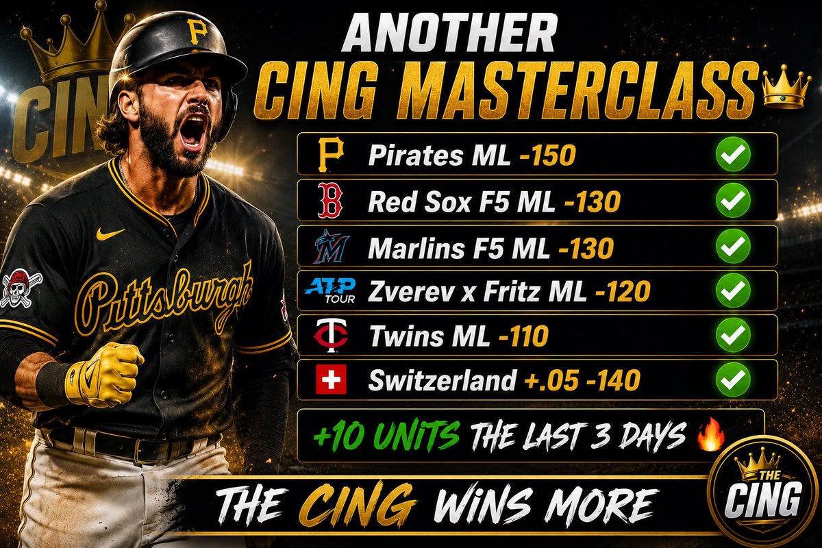 CashCing's tweet photo. RT/LIKE FOR TODAYS POD 👑

+10 units won over the last 3 days 🔥

9-1 MLB FREE PLAY RUN 📈 https://t.co/hifkxos8lM