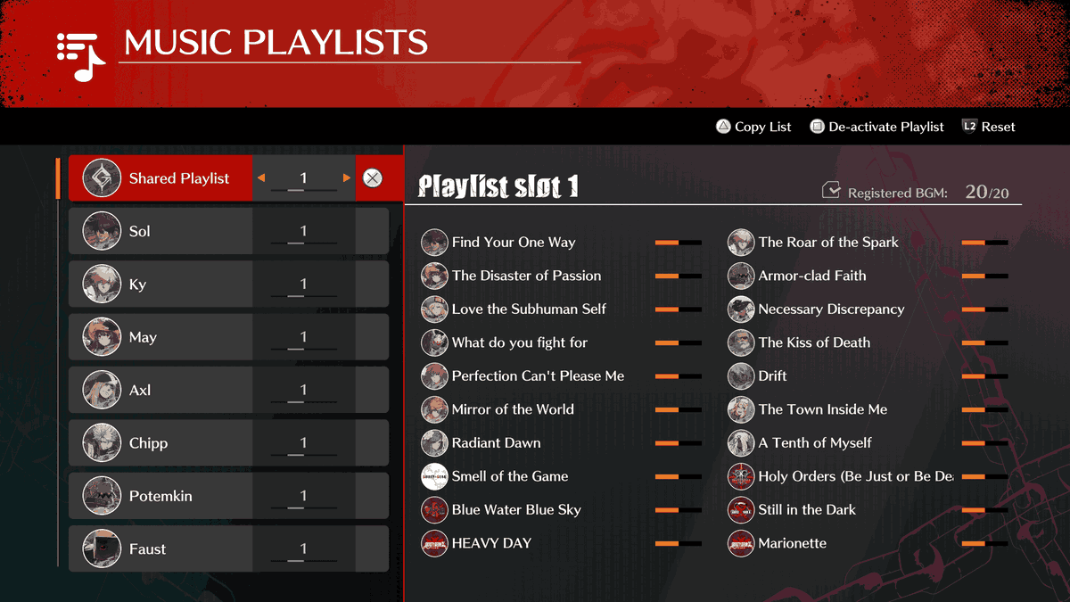 ArcSystemWorksU's tweet photo. GUILTY GEAR -STRIVE- Music Playlist Update! 🎶

You can now create your own playlist in #GGST that plays while you battle! 💪
Have you created your own playlist yet?👀
Share it with us below, or make a post using the hashtag #GGSTPlaylist! 🎼 https://t.co/jKnVhmL2Sz