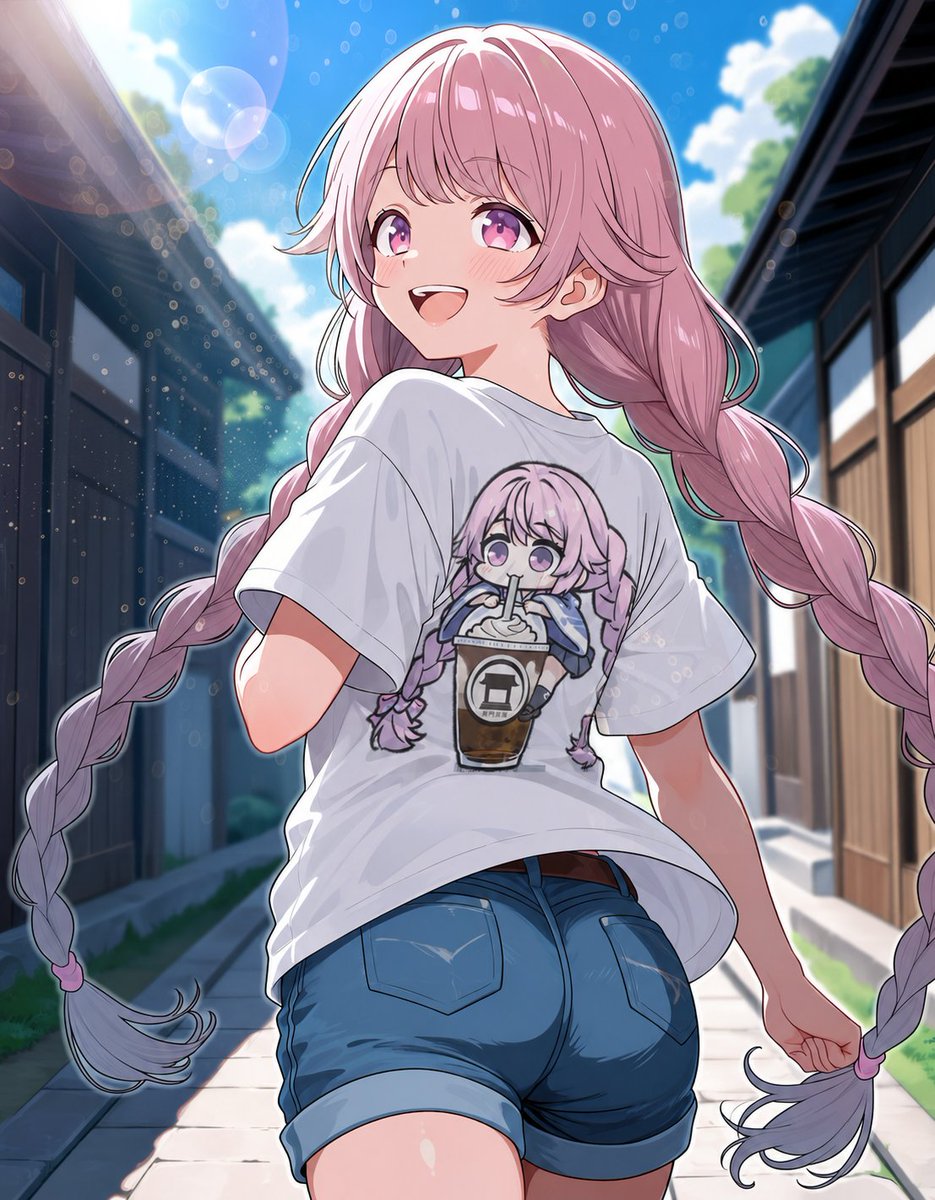 kuromonchaya's tweet photo. こん茶屋～♪今日もお疲れ様っ🍵🍡✨
7月9日は #グラフィックTシャツの日

Tシャツ日和が続きそうっ✨
背中にお気に入りのイラストをどーん！ってプリントしたら、後ろ姿までかわいくなっちゃった♪
飲む葛餅みいひＴ、秋月さんぽにどうですか？🥤🌿

茶屋系VTuber 秋月みいひ
#企業公式相互フォロー https://t.co/eu3AstGR8y