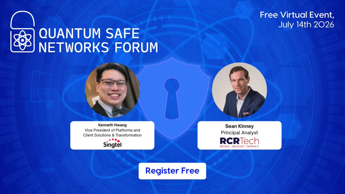 rcrwirelessnews's tweet photo. Join us at the Quantum Safe Networks Forum to explore the emerging security challenges facing 5G networks, from vulnerabilities across the core, RAN, and transport layers to protecting multi-vendor, multi-layer architectures against future quantum threats.

Speakers:
• Kenneth Hwang, Vice President of Platforms and Client Solutions & Transformation, @Singtel
• Sean Kinney, Principal Analyst, RCRTech

📅 Free Virtual Event | July 14th
➡️ Register now and stay ahead of the evolving security landscape: https://t.co/PAWHXaSVl0