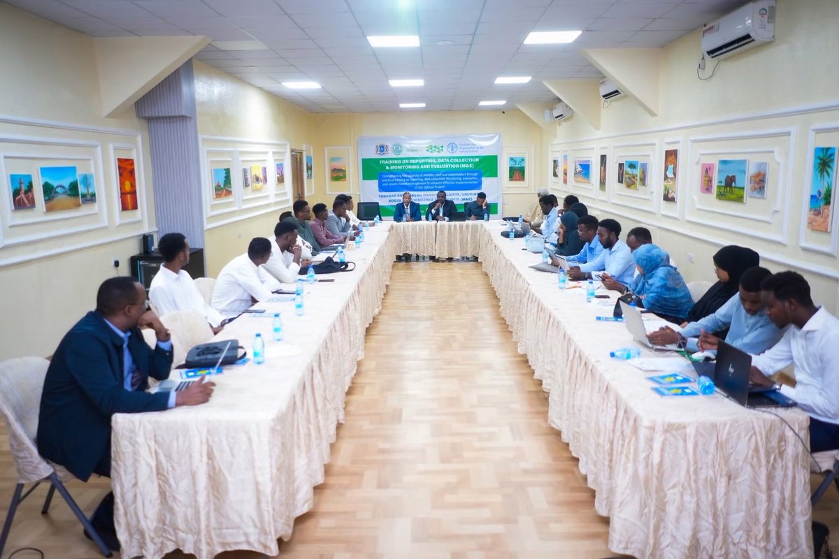 Abdirachiid's tweet photo. 1/2 The UGBAAD Project has officially kicked off a two-day capacity-building training in Mogadishu, bringing together the project team and youth representatives to strengthen skills in Monitoring &amp; Evaluation (M&amp;E) and Results-Based Management (RBM). @BashirMJ @Hon_Maareeye https://t.co/5LuJ6NLJGM