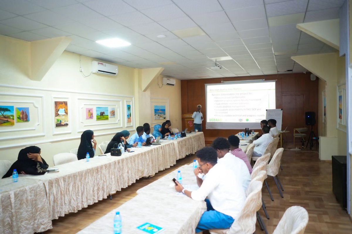Abdirachiid's tweet photo. 1/2 The UGBAAD Project has officially kicked off a two-day capacity-building training in Mogadishu, bringing together the project team and youth representatives to strengthen skills in Monitoring &amp; Evaluation (M&amp;E) and Results-Based Management (RBM). @BashirMJ @Hon_Maareeye https://t.co/5LuJ6NLJGM