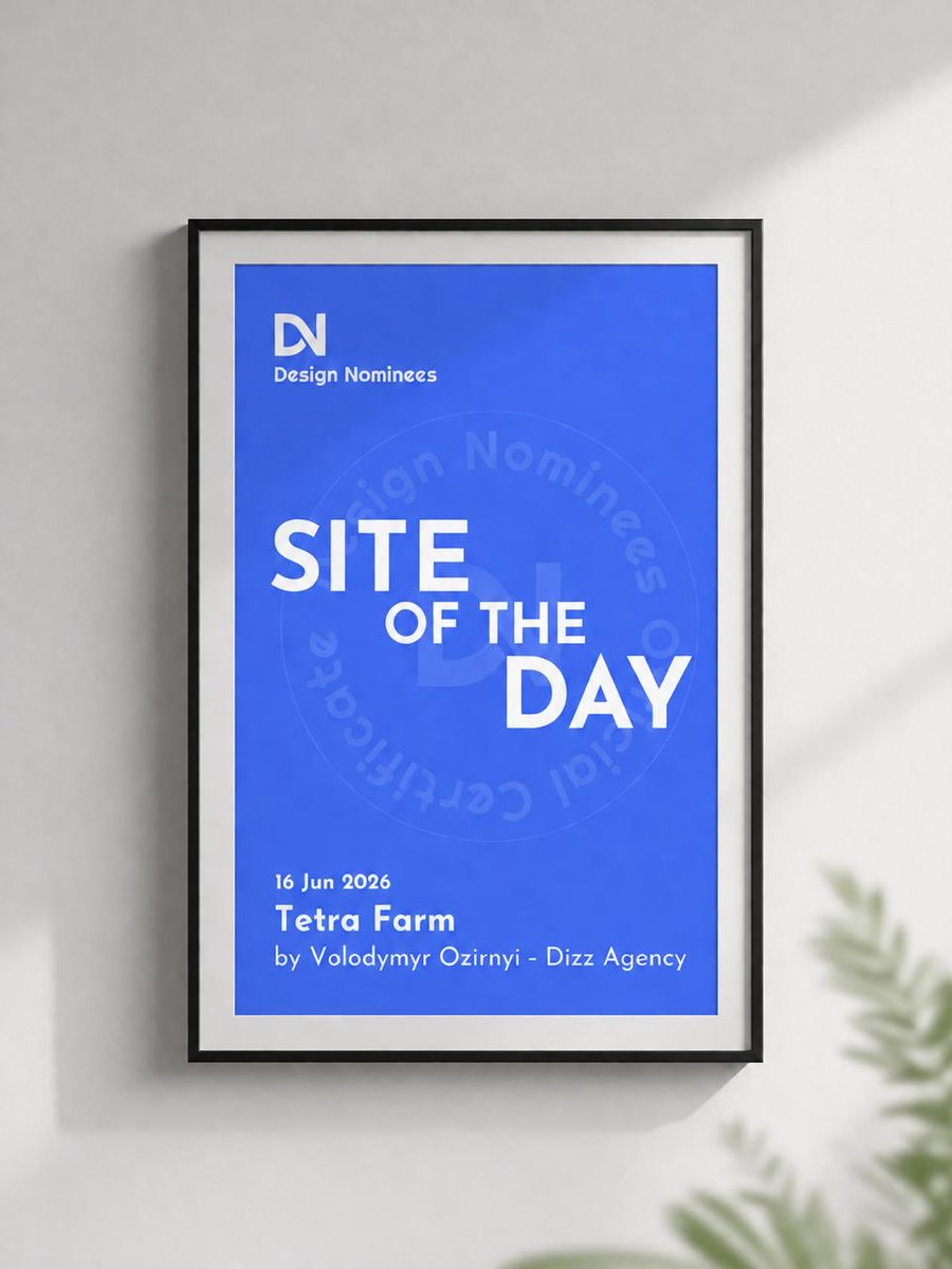 AgencyDizz's tweet photo. 🏆 Honored to share that Tetra Farm has been awarded Site of the Day by Design Nominees.

Grateful for the recognition and everyone who contributed to this project. 🚀

https://t.co/6FIbffRfds

#DesignNominees #SiteOfTheDay #WebDesign #UIUX #DizzAgency https://t.co/KAhdkl6hES