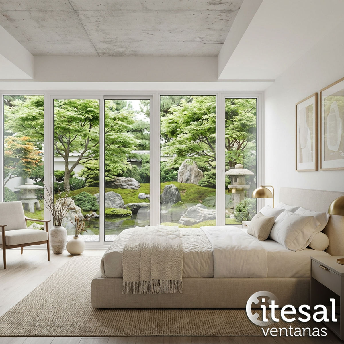 ItesalVentanas's tweet photo. Gracias a la ligereza y resistencia del aluminio, los grandes ventanales se abren sin límites hacia el jardín, borrando fronteras entre interior y naturaleza. Una arquitectura pensada para dejar pasar la luz, el paisaje y la calma, transformando esta alcoba en un refugio sereno. https://t.co/vZiJ6AnAac