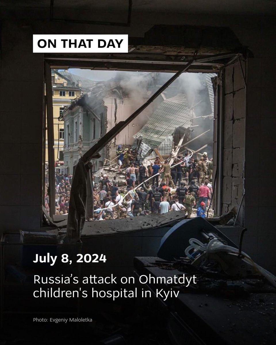 Gianl1974's tweet photo. We will not forget the strike on Ohmatdyt or the countless other atrocities Russia has committed. Russia must be held fully accountable for every crime – against children, against civilians, against humanity.

Two years ago, Russia struck Ohmatdyt, Ukraine’s largest children’s hospital.

A missile hit a place where children were fighting cancer, recovering from transplants, and receiving other life-saving treatment. Around 600 young patients, along with doctors, nurses, and parents, were inside at the time.

The attack destroyed and damaged several hospital buildings, killed two people, and injured dozens more. Young patients had to be evacuated while doctors continued caring for them outside the damaged buildings.

Two years later, Russia continues its campaign of terror, deliberately targeting civilians. Homes, schools, and playgrounds have all become targets of its attacks.