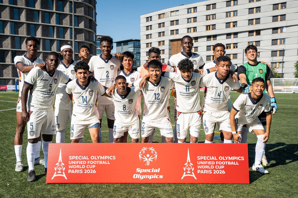 OE_ECUADOR's tweet photo. Postales de la victoria tricolor 🟡🔵🔴⚽️🏆 en la Copa Mundial de fútbol unificada París 2026 🇫🇷
Ecuador 6-0 India 
@DeporteEc 
@DanielNoboaOk 
@EmbajadaEcuFRA https://t.co/9cBqnBBsED