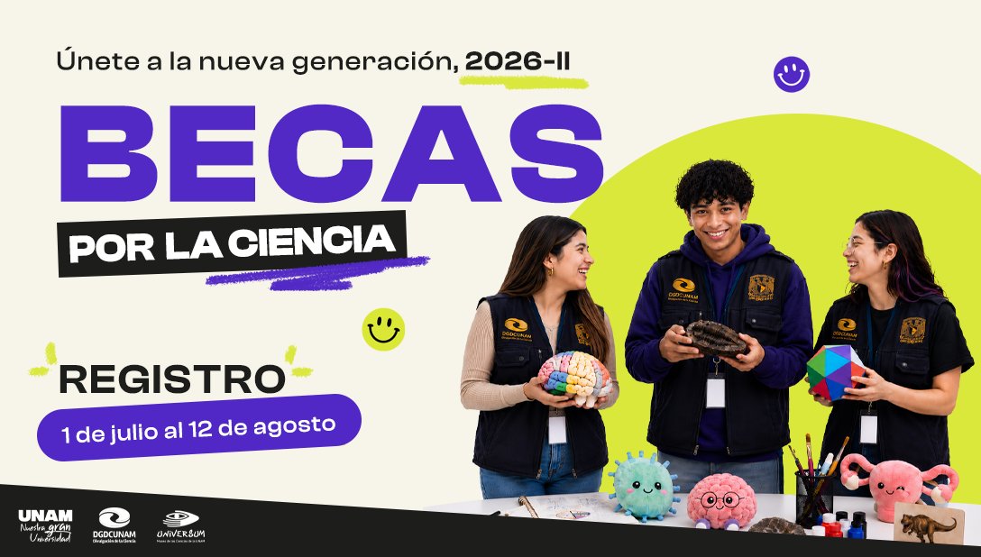 UniversumMuseo's tweet photo. 🧠¿Qué esperas para llevar tu conocimiento a nuevos niveles?🚀

En Universum y @DGDCUNAM  puedes apoyar en salas, proyectos, actividades y contenido que llegue a nuevos públicos: https://t.co/0rVinUVoi9
🎒¡Postúlate a la nueva generación de Becas por la Ciencia! https://t.co/uIyWxZV6Ge