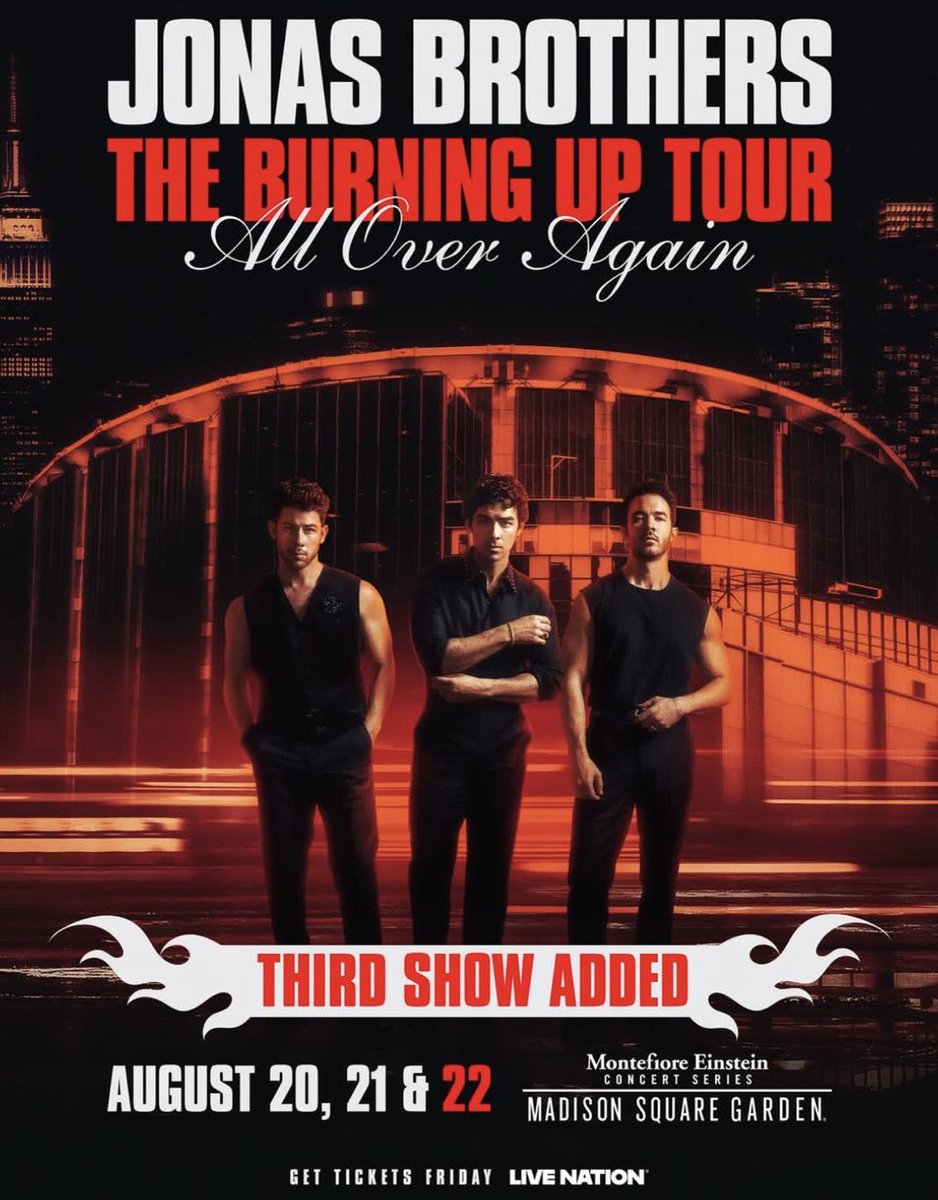 JonasTourInfo's tweet photo. 🚨 🚨 THE JONAS BROTHERS HAVE ADDED A 3RD MSG SHOW FOR AUGUST 22ND https://t.co/483EneTbbP