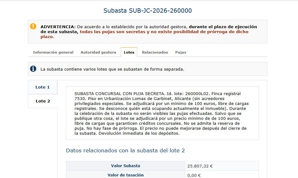 subastas_murcia's tweet photo. ✅ Iniciada #subasta #concursal id. 260000
😎 Con #pujasecreta
🏙️ LOTE 2. Piso en Juan XXIII, #Alicante
➡️ Valor: 25.807 €
➡️ Se te adjudicará si ofreces 100 €
🆓 Sin cargas registrales
👩👩👦 Se desconoce si hay ocupantes
📅 Finaliza el 27 de julio
👉https://t.co/CGOoaBcSdx https://t.co/JXexCn7L5B