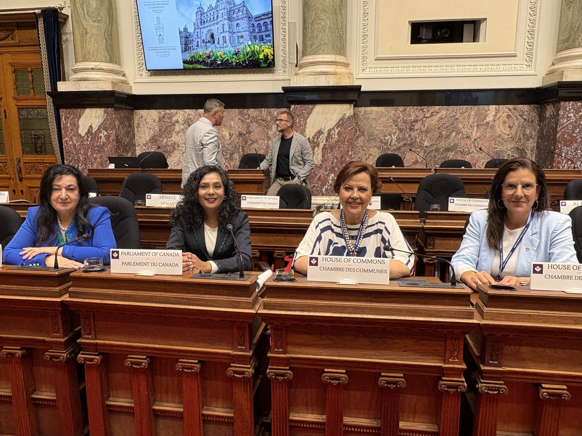 ParlDiplomacy's tweet photo. #CCOM’s Alexandra Mendès, @SenatorSalma, @iamiqrakhalid, and @MHGaudreauBQ met with their provincial and territorial counterparts at the Commonwealth Women Parliamentarians Canadian conference, with Ms. Gaudreau speaking on the theme of support for elected women https://t.co/l5HfQISFC8