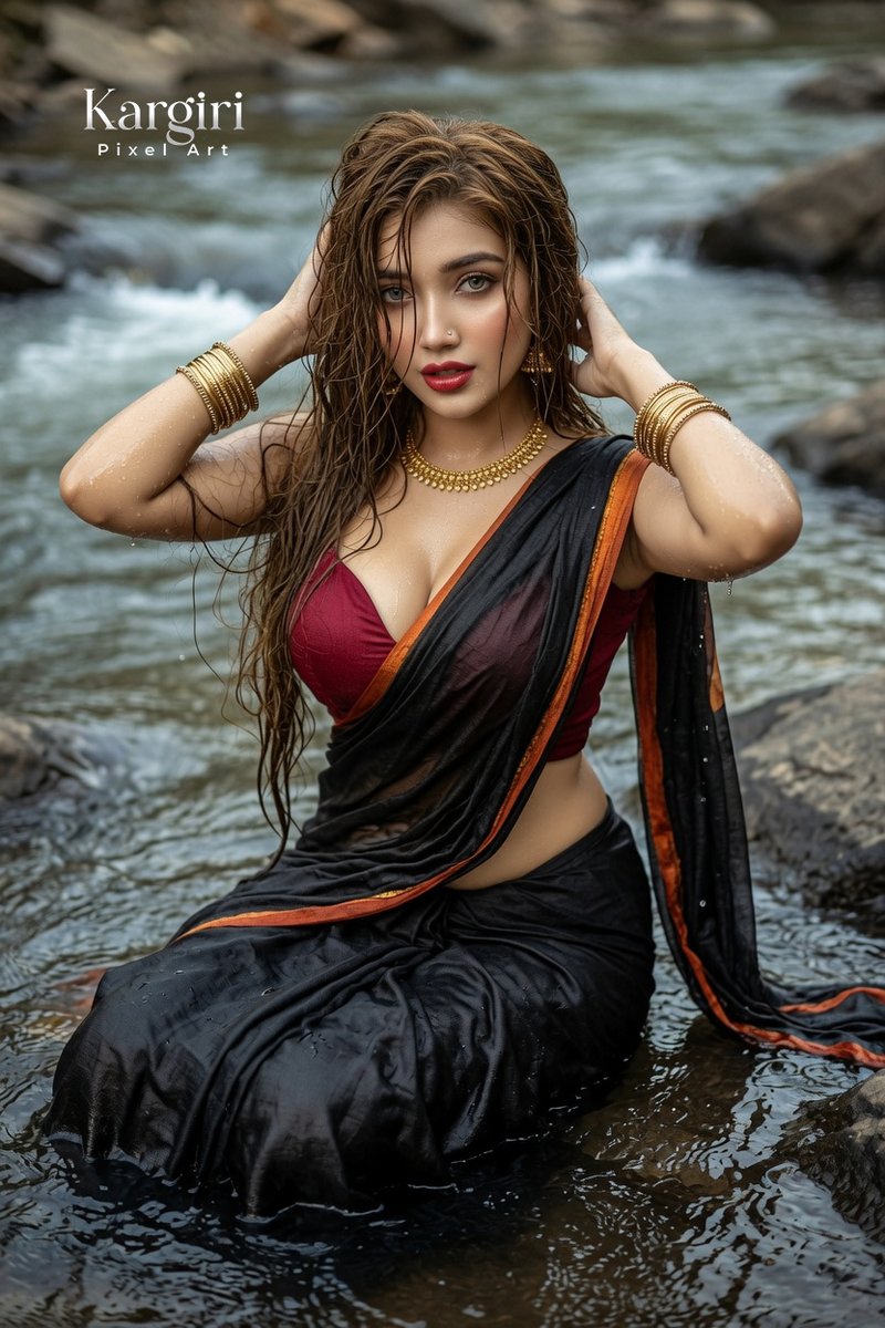 Actresshub11's tweet photo. A curvy Bengali beauty wrapped in a wet black organza saree, intense gaze that stops time. River rocks, cascading wet hair, and pure seduction.
Monsoon dreams hit different.
#WetSaree #BengaliBeauty #SareeVibes #RiverSiren #IndianGlam #MonsoonMagic #DesiDrip #Cinematic #toxic https://t.co/fFCMK5XOtf