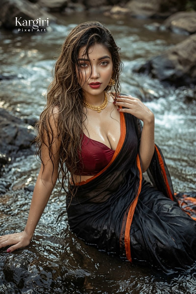 Actresshub11's tweet photo. A curvy Bengali beauty wrapped in a wet black organza saree, intense gaze that stops time. River rocks, cascading wet hair, and pure seduction.
Monsoon dreams hit different.
#WetSaree #BengaliBeauty #SareeVibes #RiverSiren #IndianGlam #MonsoonMagic #DesiDrip #Cinematic #toxic https://t.co/fFCMK5XOtf
