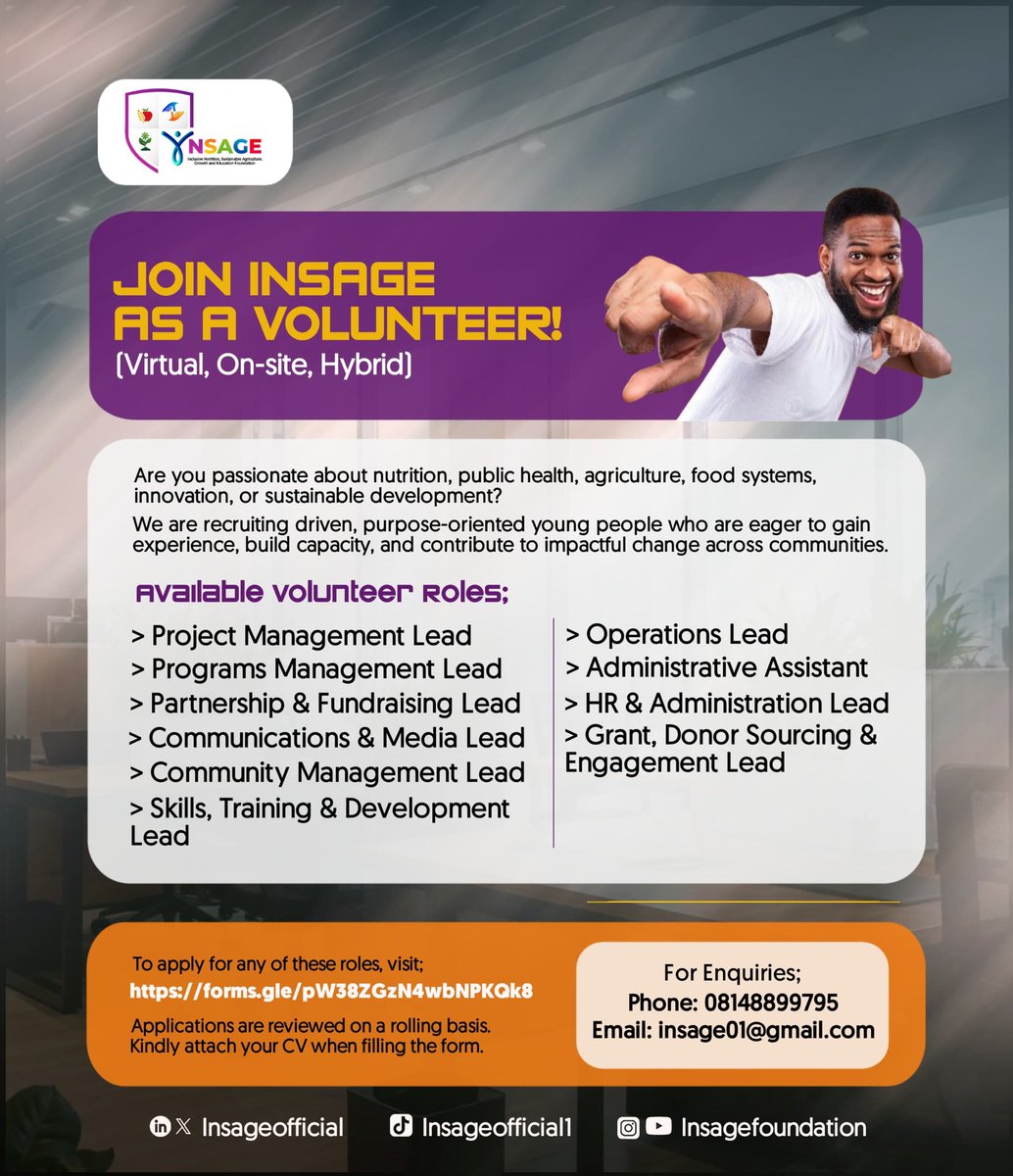 insageofficial's tweet photo. INSAGE is looking for passionate volunteers who are ready to learn, lead, and contribute to building healthier, stronger, and more sustainable communities.

Take the first step toward creating meaningful impact,
apply now through the link below:
https://t.co/j6IYc4UkQ1 https://t.co/6gOFHMhl5A
