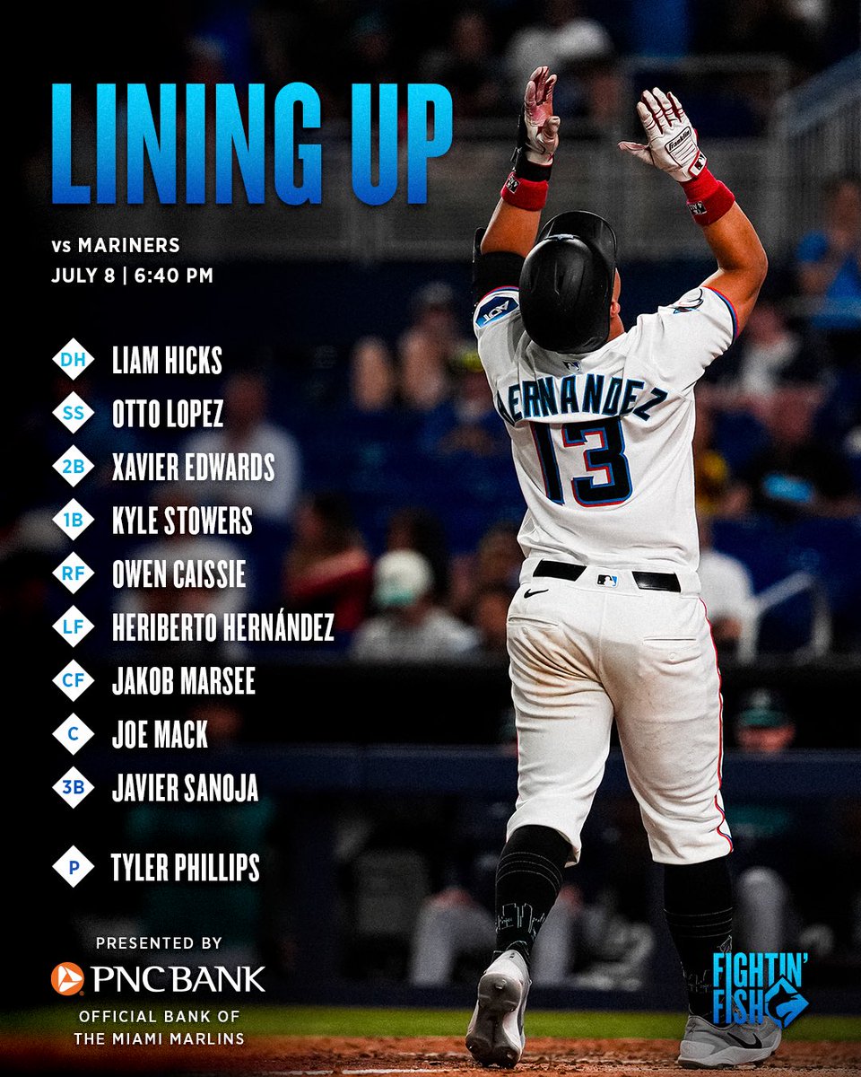 Marlins's tweet photo. Take two. 

🤝: @PNCBank 
📺: https://t.co/pMAEOPHNJ8 
👂: @MarlinsRadio, @radiomambi710, @1043wqam 
⏰: 6:40 PM ET     
🏟️: Roof status: CLOSED

#FightinFish // https://t.co/ZrOdIbYDTI https://t.co/dU5yfrXSPG