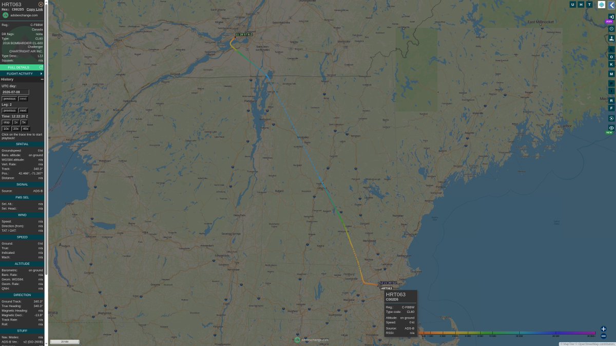 steffanwatkins's tweet photo. 🇨🇦 Chartright Bombardier Challenger 650 C-FBBW #C002D5 as #HRT063 started the day flying from Starlink Aviation in Dorval and returned there from Boston earlier today.
So far:
Departed #CYUL 11:40Z
Arrived #KBED 12:19Z
Departed KBED 17:55Z
Arrived CYUL 18:45Z https://t.co/CmLCYuq17V