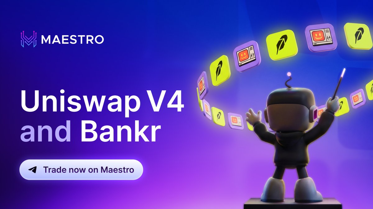 MaestroBots's tweet photo. Turning up the heat on Robinhood 🪶

Uniswap V4 and Bankr support is live on Robinhood Chain.

Another step in expanding Maestro's ecosystem, so you've got the edge to trade wherever the action is. https://t.co/DGBO6hosca