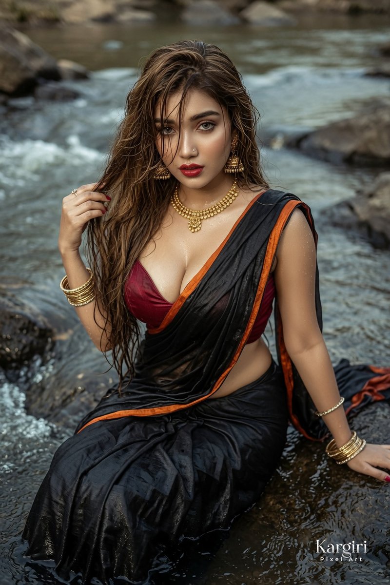 Actresshub11's tweet photo. A curvy Bengali beauty wrapped in a wet black organza saree, intense gaze that stops time. River rocks, cascading wet hair, and pure seduction.
Monsoon dreams hit different.
#WetSaree #BengaliBeauty #SareeVibes #RiverSiren #IndianGlam #MonsoonMagic #DesiDrip #Cinematic #toxic https://t.co/ub5eHGndBH