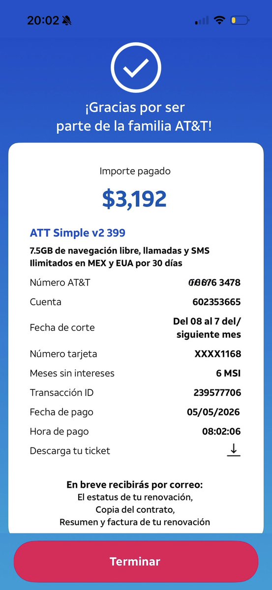 CSXEJ's tweet photo. @ATTMx @ATTMx @ATT Hola buen dia me podrian ayudar con esta situación el dia 5 de mayo renové mi plan con con la de 7.5 Gb de navegación pasa un mes y ahora en la aplicación me dicen que son 5Gb. El servicio al cliente por teléfono no me dan respuesta https://t.co/79VO9zN8n2