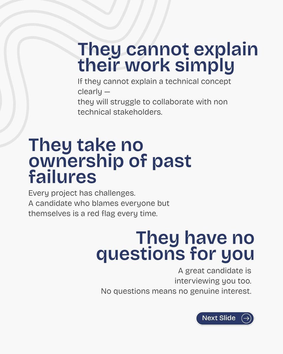 YushaInfo's tweet photo. A great resume does not always mean a great hire. 
Here are the red flags to watch during technical interviews —
#TechnicalInterview #HiringTips #ITRecruitment #SoftwareEngineering
#TechHiring #RedFlags #TalentAcquisition #HRLeaders #ITStaffing #CanadaITJobs #TorontoTech https://t.co/Gha7uPWWgJ