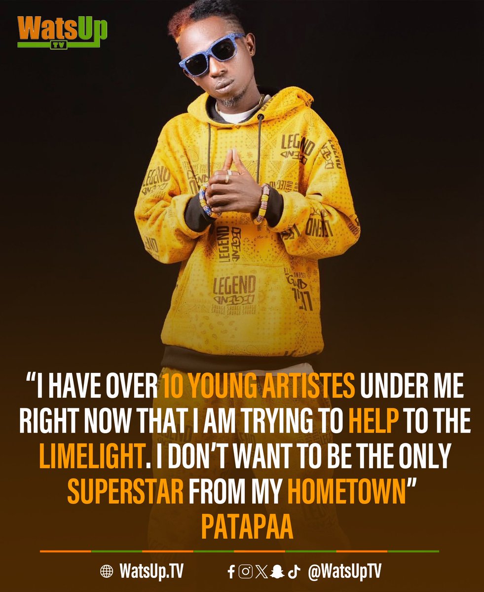 WatsUpTVNews's tweet photo. “I have over 10 young artists under me right now that I’m trying to help get to the limelight. I don’t want to be the only superstar from my hometown” - @patapaa_amisty
#WatsUpTV #WatsUpTVNEWS #DatsWatsUp #Patapaa #ghana https://t.co/yCfPlK7anl